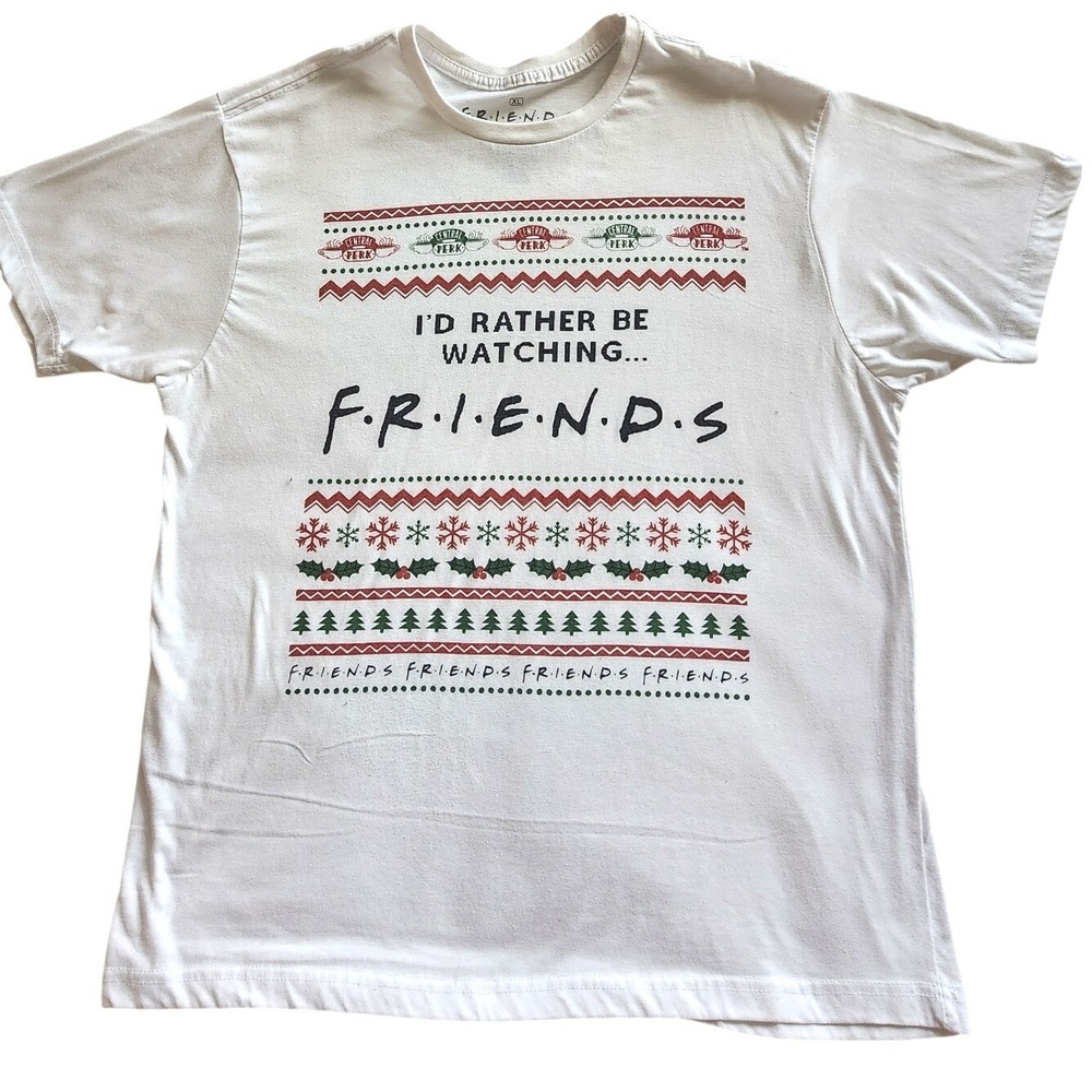 Friends TV Show Christmas Graphic T-Shirt XL White Festive Ugly Holiday Tee